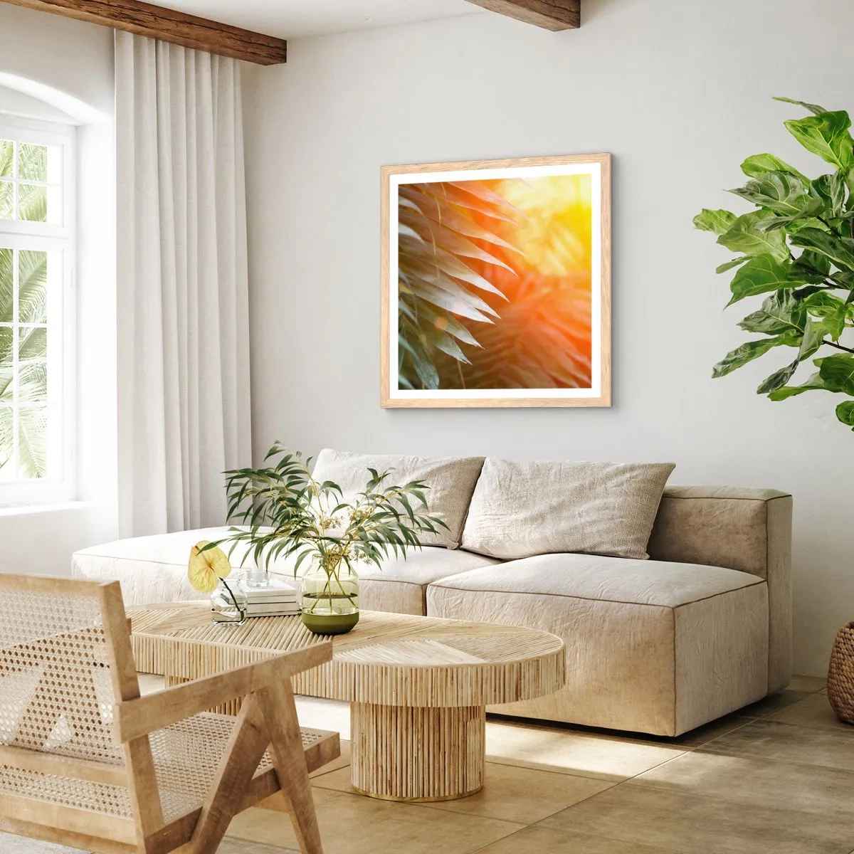 Póster en marco roble claro - Mañana en la selva - 40x40 cm