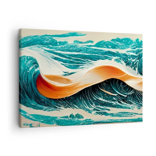 Cuadro sobre lienzo - Impresión de Imagen - Olas marinas dinámicas con cinta abstracta - 70x50cm - El sueño de un surfista - Decoración de pared moderna para salón y dormitorio ARTTOR