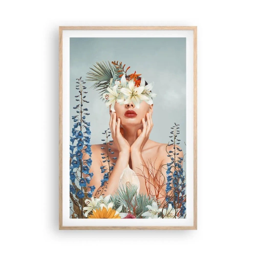Póster en marco roble claro - Mujer-flor - 61x91 cm