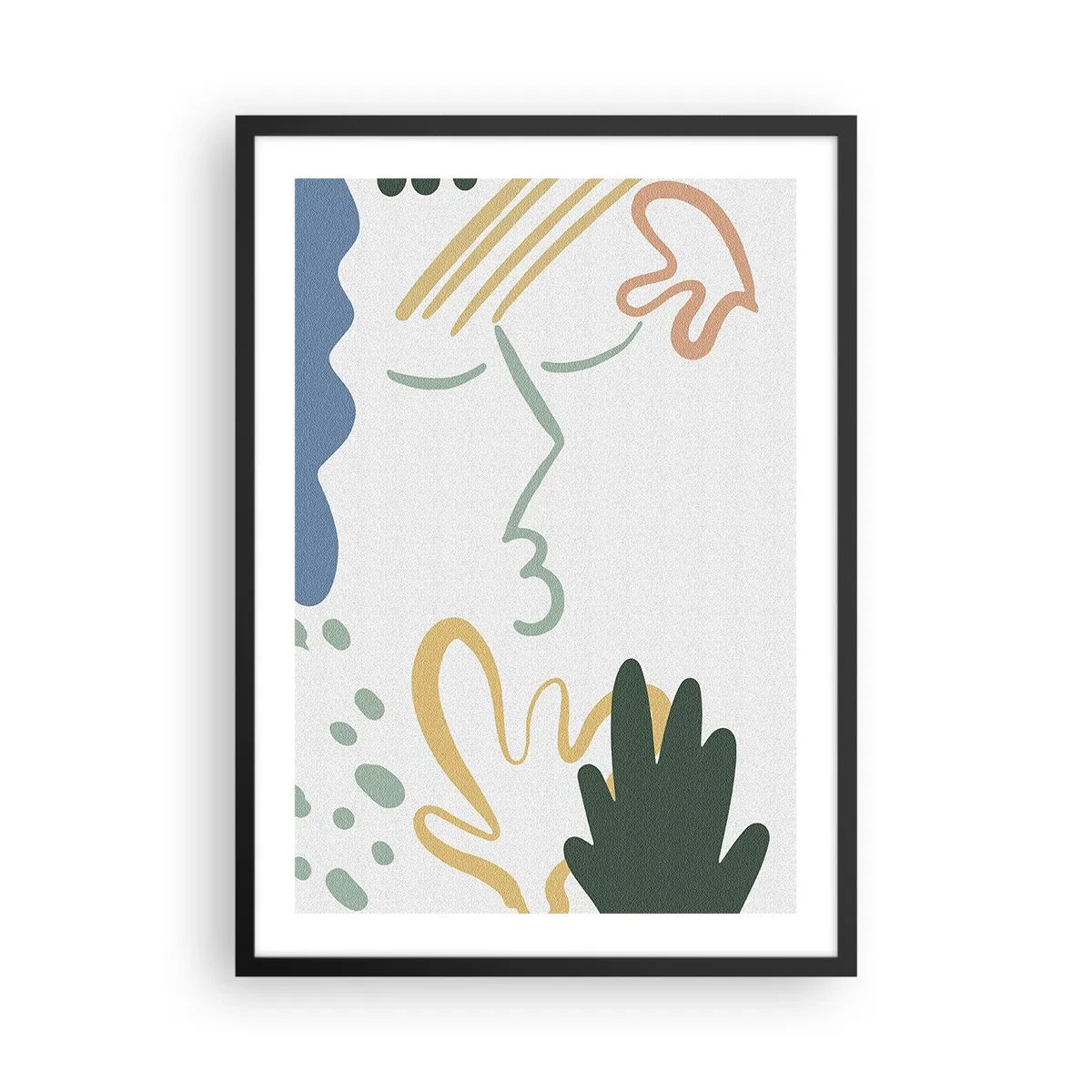 Póster en marco negro - Retrato abstracto en pasteles - 50x70cm - Un beso de flores - Decoración de pared moderna para salón y dormitorio ARTTOR