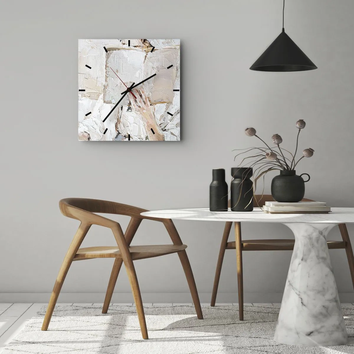 Reloj de pared - Reloj de vidrio - Una pintura impresionista de una mano sosteniendo un libro abierto. - 30x30cm - En otro mundo - Decoración de pared moderna para salón y dormitorio ARTTOR
