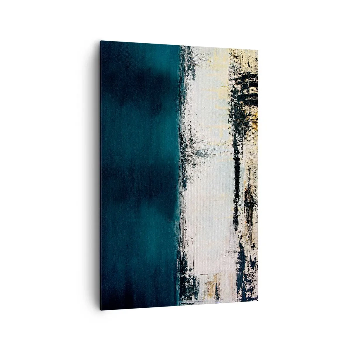 Cuadro sobre lienzo - Impresión de Imagen - Composición horizontal abstracta en tonos azul marino y blanco. - 80x120cm - Composición horizontal - Decoración de pared moderna para salón y dormitorio ARTTOR