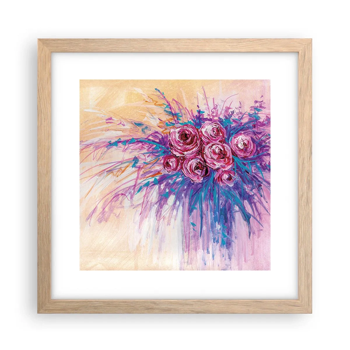 Póster en marco roble claro - Fuente de rosas - 30x30 cm