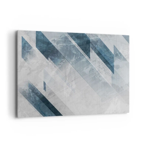 Cuadro sobre lienzo - Impresión de Imagen - Líneas abstractas en tonos grises y azules. - 120x80cm - Composición espacial - movimiento de grises - Decoración de pared moderna para salón y dormitorio ARTTOR