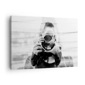 Cuadro sobre lienzo - Impresión de Imagen - Retrato de doble exposición en blanco y negro de un fotógrafo. - 70x50cm - Creador y creación - Decoración de pared moderna para salón y dormitorio ARTTOR