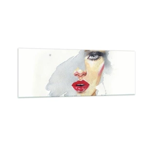 Cuadro sobre vidrio - Impresiones sobre Vidrio - Un retrato en acuarela de una mujer de mirada intensa. - 140x50cm - Reflejo en una gota de agua - Decoración de pared moderna para salón y dormitorio ARTTOR