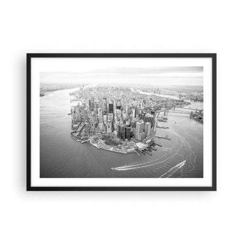 Póster en marco negro - Vista aérea de Manhattan en blanco y negro - 70x50cm - ¿Cómo no amar este lugar? - Decoración de pared moderna para salón y dormitorio ARTTOR
