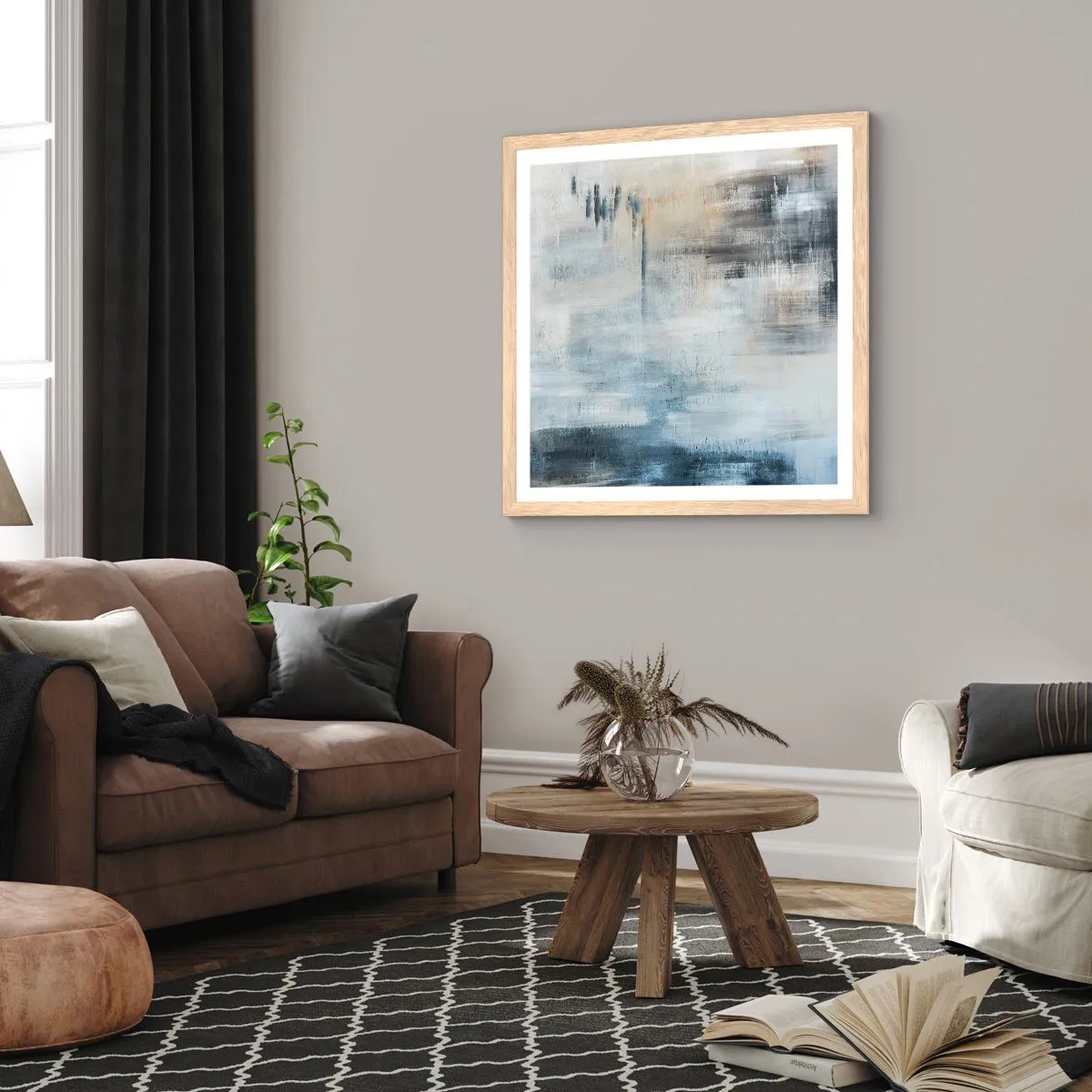 Póster en marco roble claro - Detrás de un velo azul - 40x40 cm