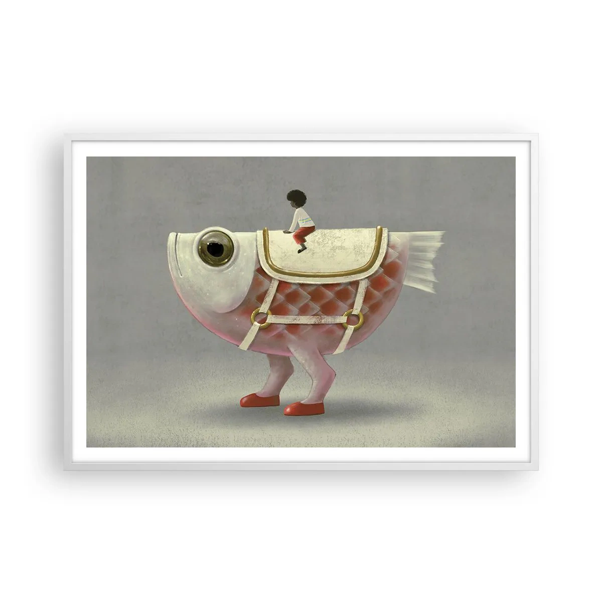 Póster en marco blanco - Jinete del pescado - 100x70 cm