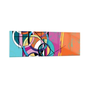 Cuadro sobre vidrio - Impresiones sobre Vidrio - Abstracción colorida con círculos geométricos. - 160x50cm - Círculo sobre círculo - Decoración de pared moderna para salón y dormitorio ARTTOR