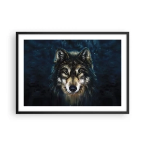Póster en marco negro - Retrato de un lobo sobre un fondo azul oscuro - 70x50cm - ¿Alfa? Y omega - Decoración de pared moderna para salón y dormitorio ARTTOR