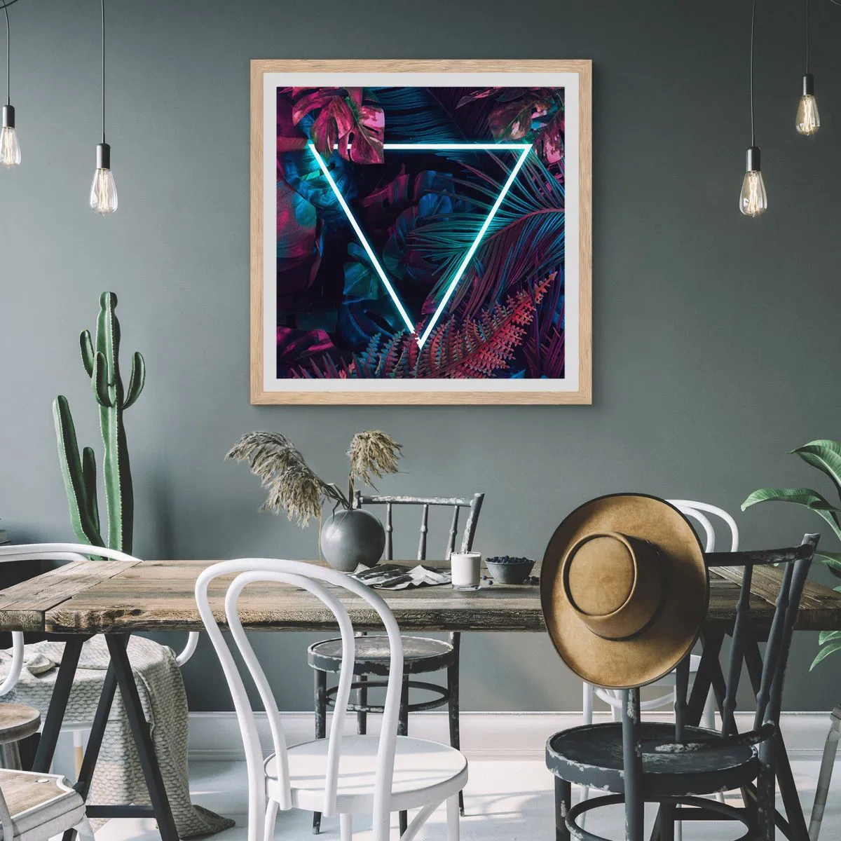 Póster en marco roble claro - Jardín fluorescente - 60x60 cm