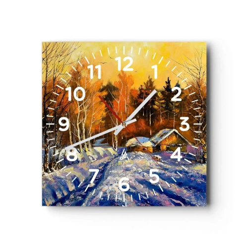 Reloj de pared - Reloj de vidrio - Una impresión invernal al sol - 30x30 cm
