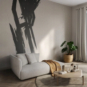 Fotomural Standard Eco - Pincel negro dinámico sobre fondo beige - 100x70cm - Impulso imparable - Decoración de pared moderna para salón y dormitorio ARTTOR