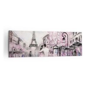 Cuadro sobre lienzo - Impresión de Imagen - Un paseo romántico por París junto a la Torre Eiffel - 160x50cm - La ciudad del amor - Decoración de pared moderna para salón y dormitorio ARTTOR