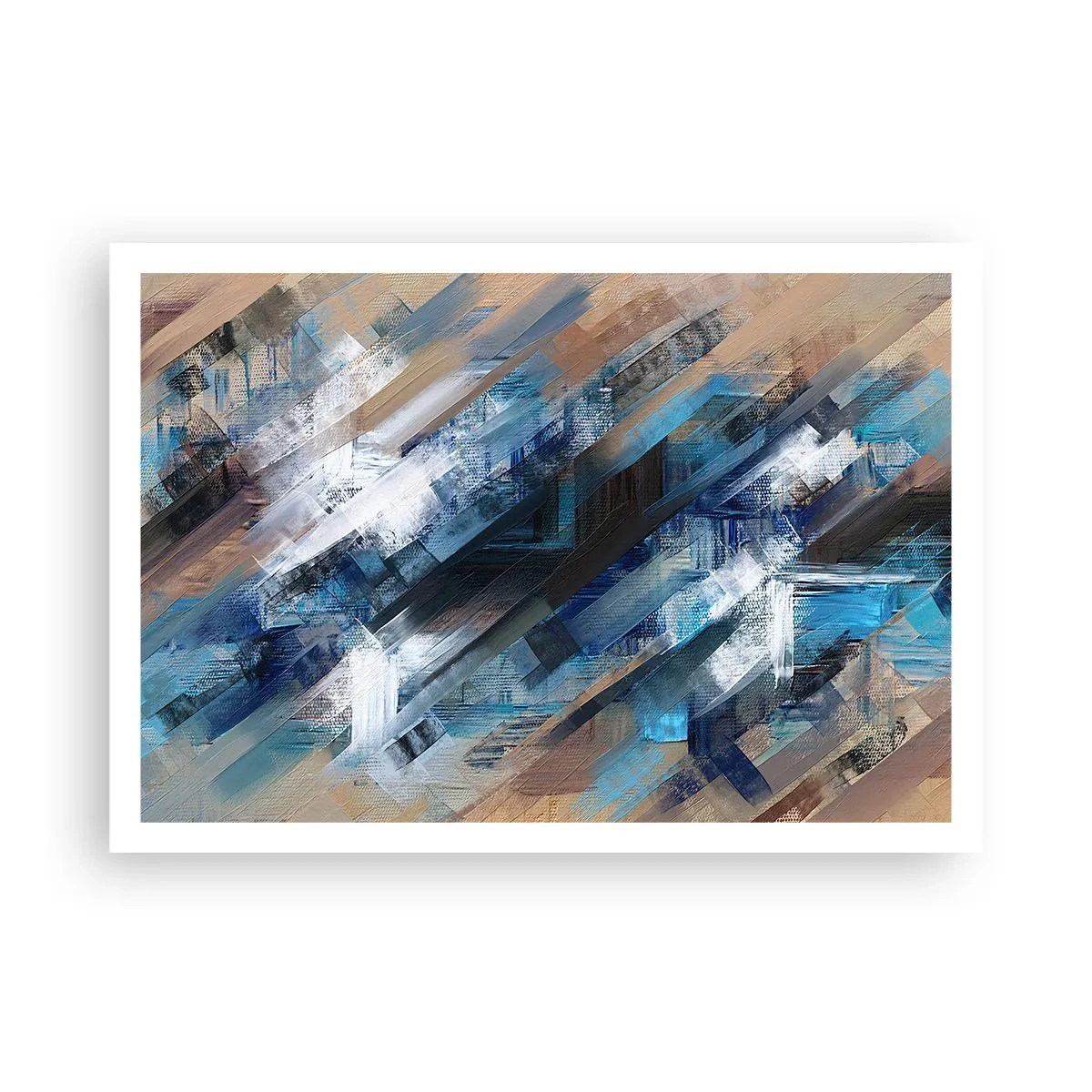 Póster - Composición abstracta con líneas diagonales azules. - 100x70cm - En una inclinación azul - Decoración de pared moderna para salón y dormitorio ARTTOR
