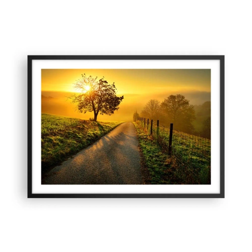 Póster en marco negro - Una pintoresca carretera al atardecer con un árbol solitario al fondo. - 70x50cm - Tarde melosa - Decoración de pared moderna para salón y dormitorio ARTTOR