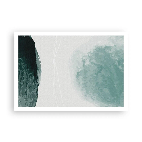 Póster - Una delicada composición abstracta en tonos verdes con formas sutiles sobre un fondo claro. - 100x70cm - Un encuentro con la niebla - Decoración de pared moderna para salón y dormitorio ARTTOR