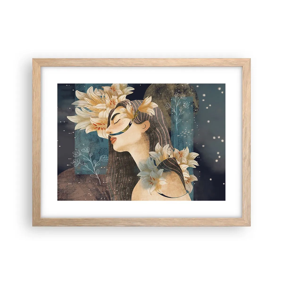 Póster en marco roble claro - Cuento de princesa con lirios - 40x30 cm