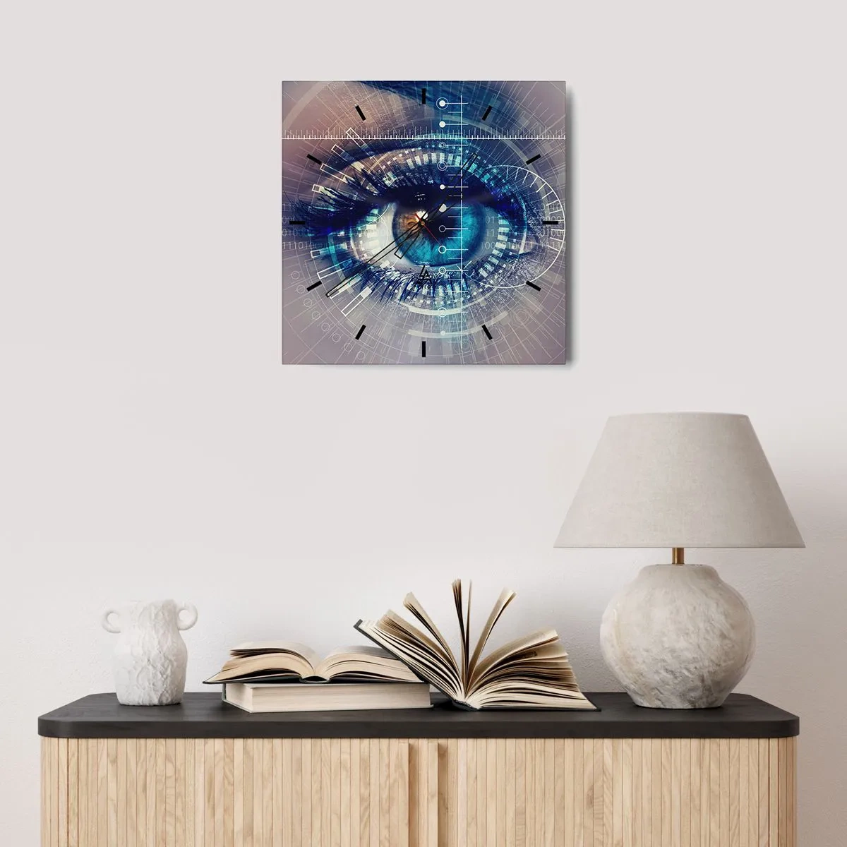 Reloj de pared - Reloj de vidrio - Un ojo tecnológico con una interfaz futurista - 30x30cm - Crees que me conoces - Decoración de pared moderna para salón y dormitorio ARTTOR