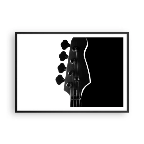 Póster en marco negro - Silueta en blanco y negro del clavijero de un bajo - 100x70cm - Silencio musical - Decoración de pared moderna para salón y dormitorio ARTTOR