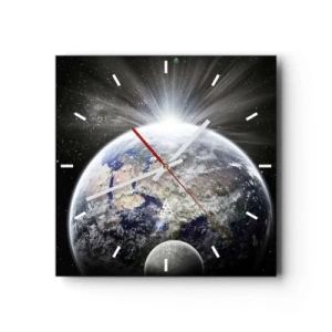 Reloj de pared - Reloj de vidrio - La Tierra y la Luna iluminadas por el resplandor del espacio. - 30x30cm - En todo su esplendor - Decoración de pared moderna para salón y dormitorio ARTTOR