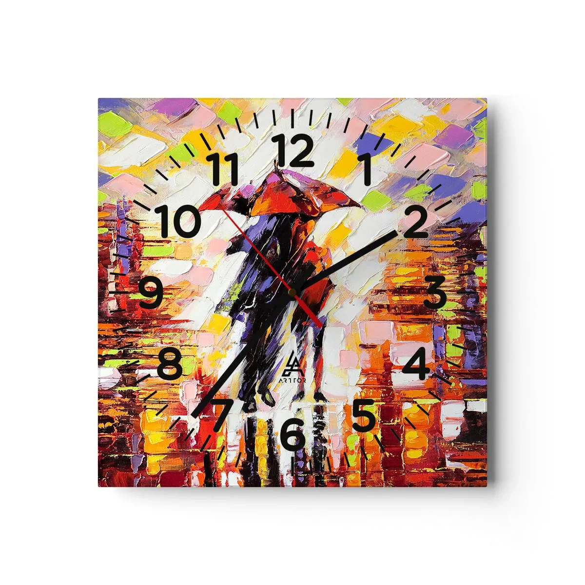 Reloj de pared - Reloj de vidrio - Juntos a través de la noche y la lluvia - 30x30 cm