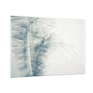 Cuadro sobre vidrio - Impresiones sobre Vidrio - Una delicada pluma sobre un fondo claro en estilo minimalista. - 100x70cm - Susurro de la naturaleza - Decoración de pared moderna para salón y dormitorio ARTTOR