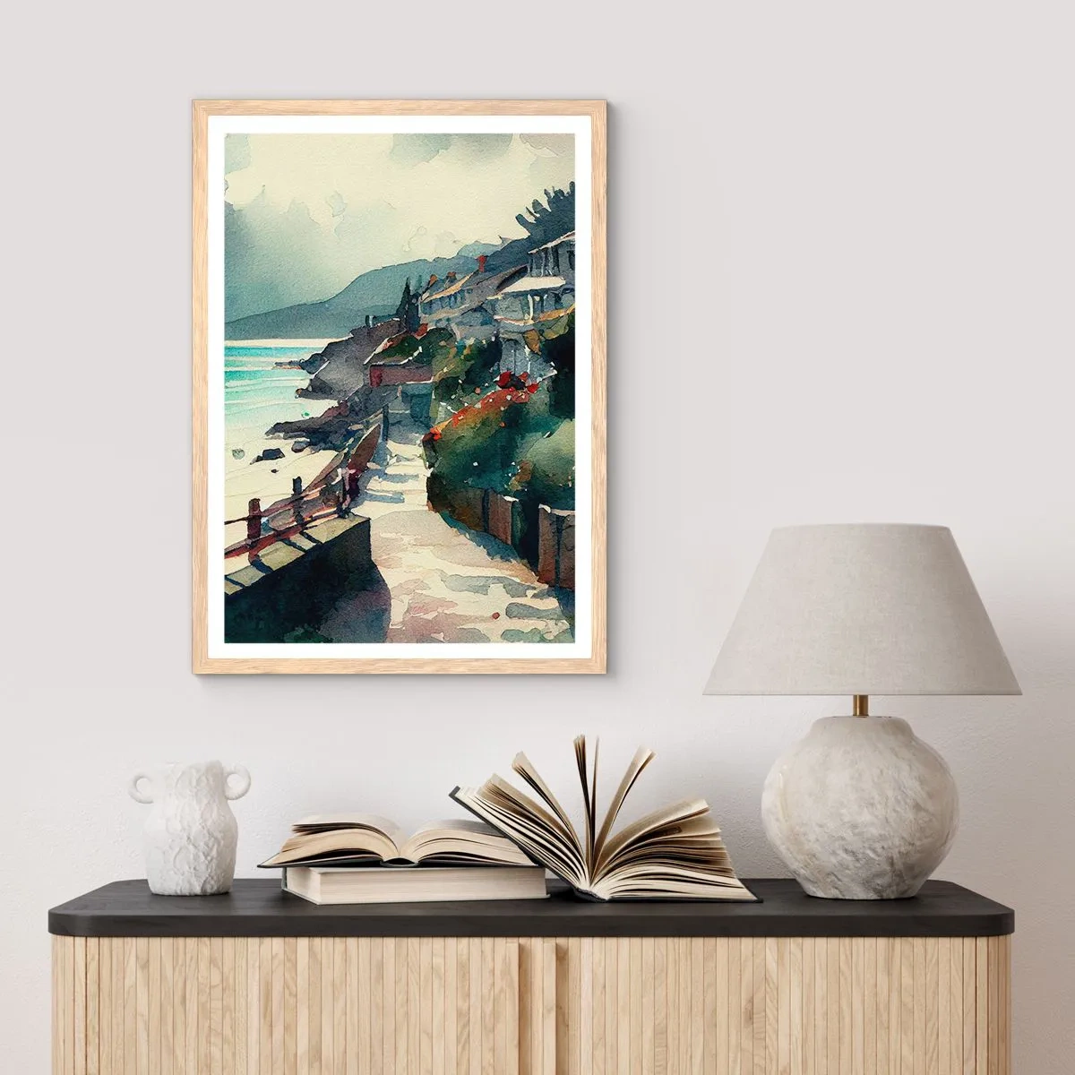Póster en marco roble claro - Ciudad mediterránea - 61x91 cm