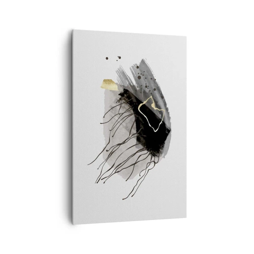 Cuadro sobre lienzo - Impresión de Imagen - Una composición abstracta con acentos negros y dorados. - 80x120cm - En negro y dorado - Decoración de pared moderna para salón y dormitorio ARTTOR