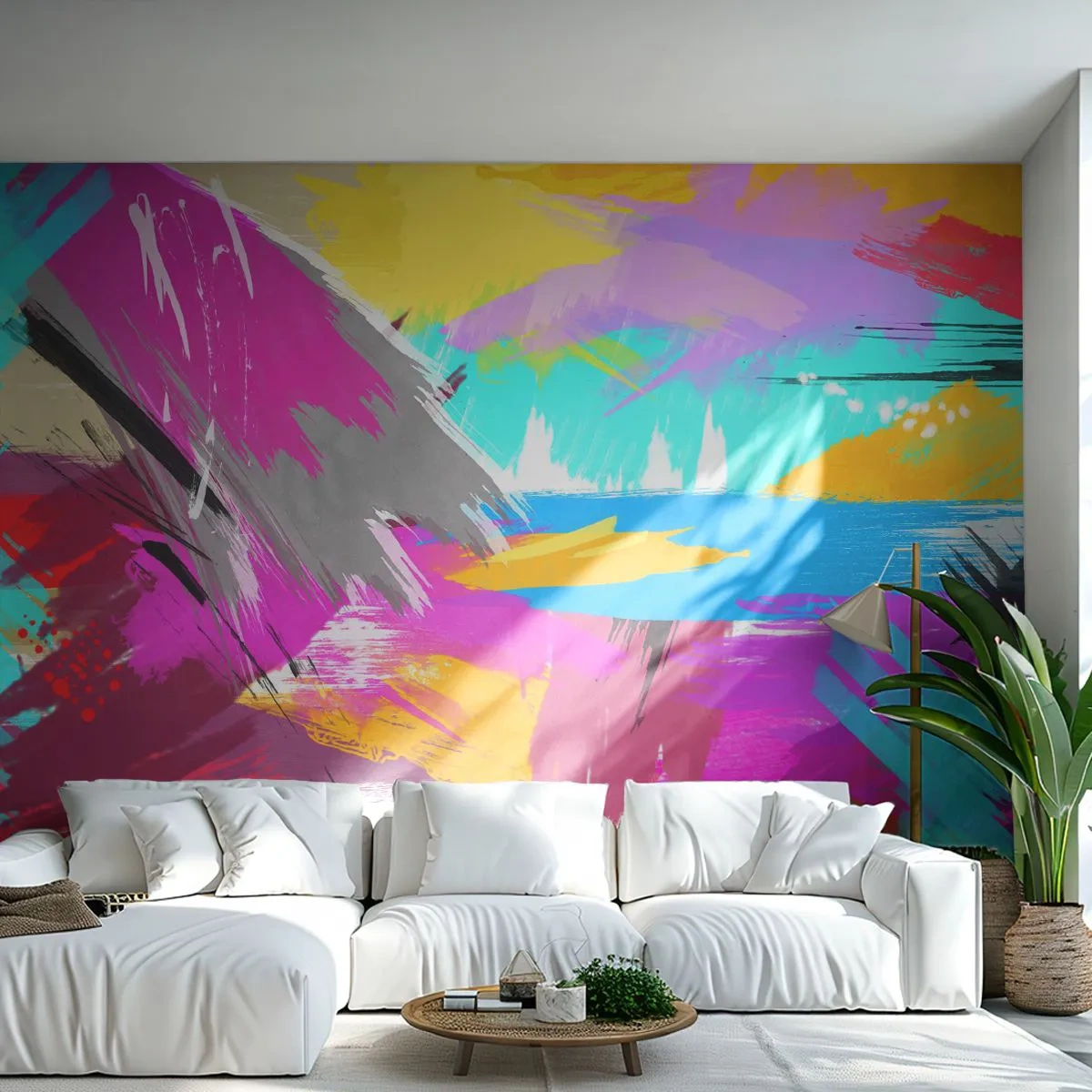 Fotomural Standard Eco - Abstracción colorida con pinceladas dinámicas. - 100x70cm - Abstracción colorida - Decoración de pared moderna para salón y dormitorio ARTTOR