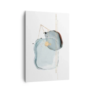 Cuadro sobre lienzo - Impresión de Imagen - Formas abstractas en tonos azules y dorados sobre un fondo blanco. - 70x100cm - Un estudio de gotas - Decoración de pared moderna para salón y dormitorio ARTTOR