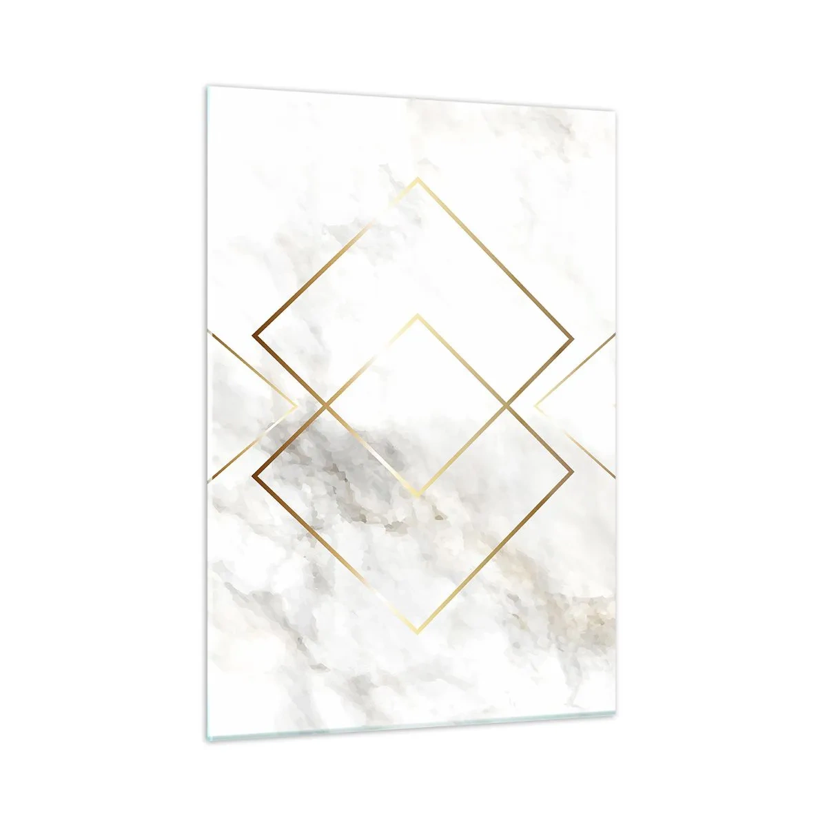 Cuadro sobre vidrio - Impresiones sobre Vidrio - Rombos geométricos dorados sobre un fondo de mármol blanco - 50x70cm - Una vista al infinito - Decoración de pared moderna para salón y dormitorio ARTTOR