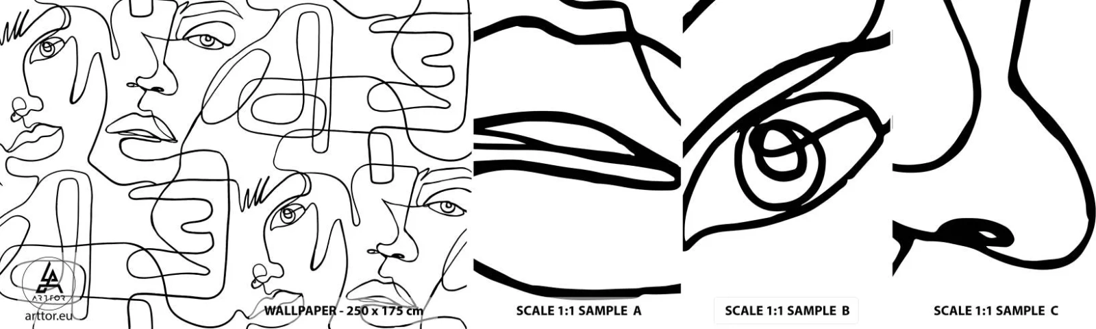 Muestra De Fotomural Standard Eco - Entre emociones enredadas - Caras, Línea, Ojos - 100x30 cm