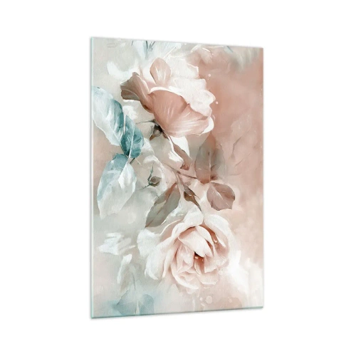 Cuadro sobre vidrio - Impresiones sobre Vidrio - Delicadas rosas en tonos pastel sobre un fondo claro. - 70x100cm - El espíritu del romanticismo - Decoración de pared moderna para salón y dormitorio ARTTOR