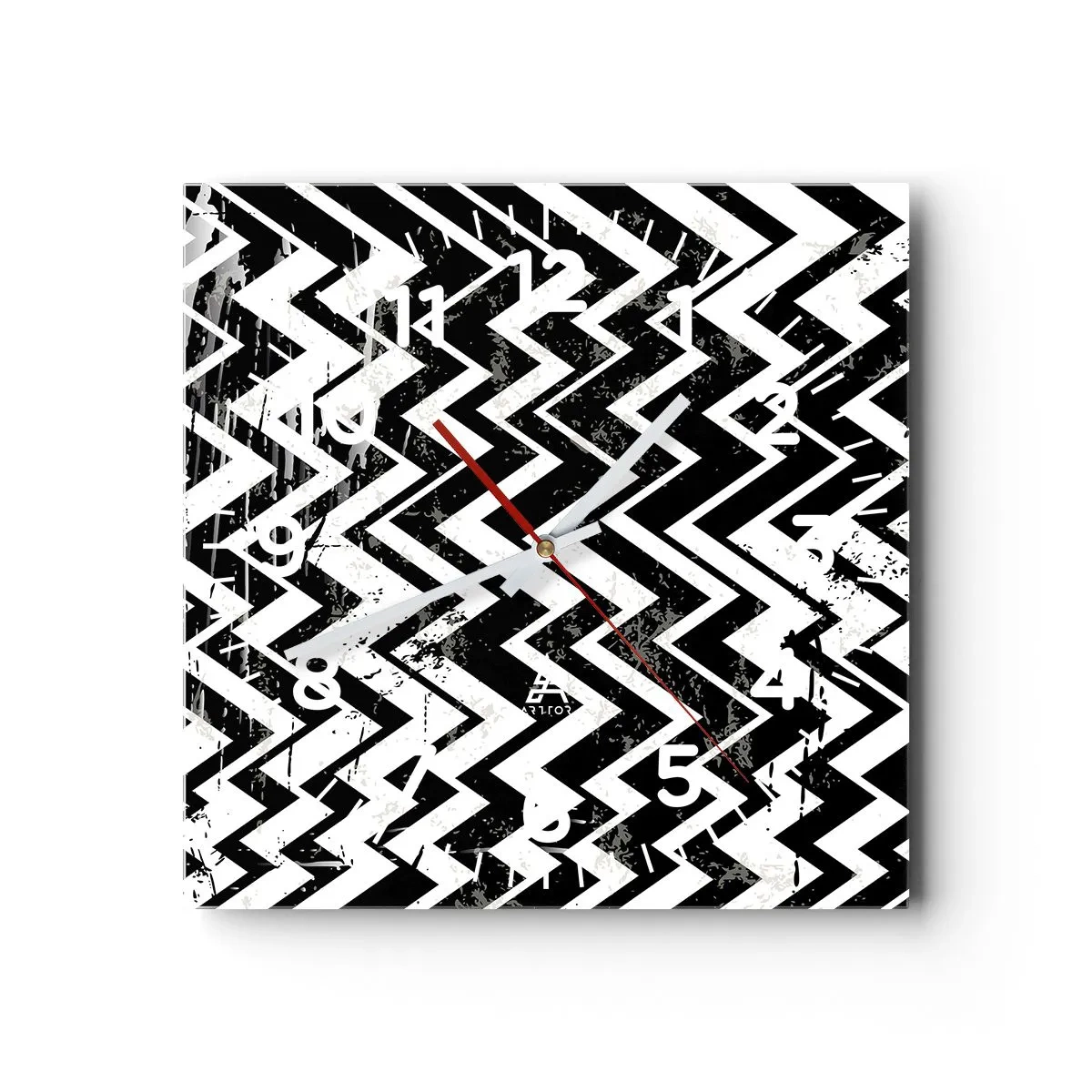 Reloj de pared - Reloj de vidrio - Zig-blanco, zag-negro - 30x30 cm