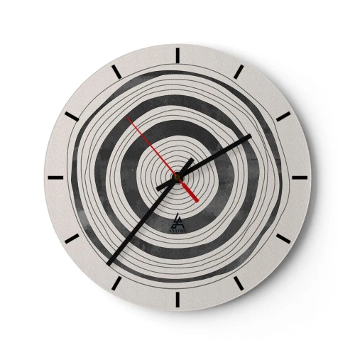 Reloj de pared - Reloj de vidrio - Anillos concéntricos en tonos grises sobre fondo claro. - 30x30cm - Lo importante es lo que hay entre medias - Decoración de pared moderna para salón, cocina y dormitorio ARTTOR
