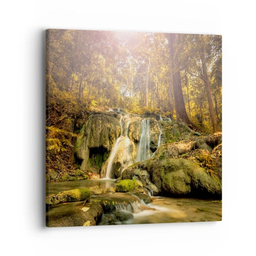 Cuadro sobre lienzo - Impresión de Imagen - Cascada forestal en verde - 40x40 cm