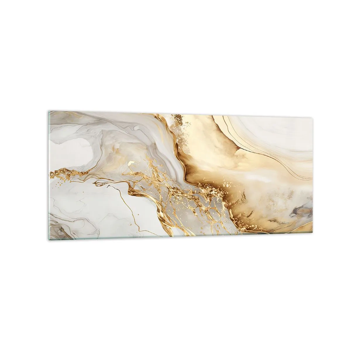 Cuadro sobre vidrio - Impresiones sobre Vidrio - Patrones abstractos de oro y mármol sobre un fondo claro. - 120x50cm - Abstracción: belleza y bondad - Decoración de pared moderna para salón y dormitorio ARTTOR