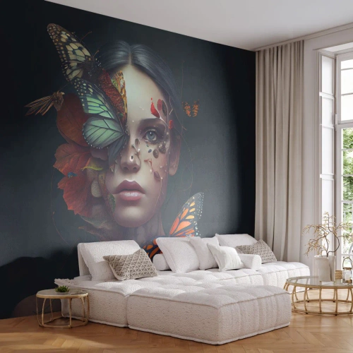 Fotomural Autadhesivo Deluxe Sticker - Una metamorfosis maravillosa - mariposas, Rostro, Mujer - 100x70 cm