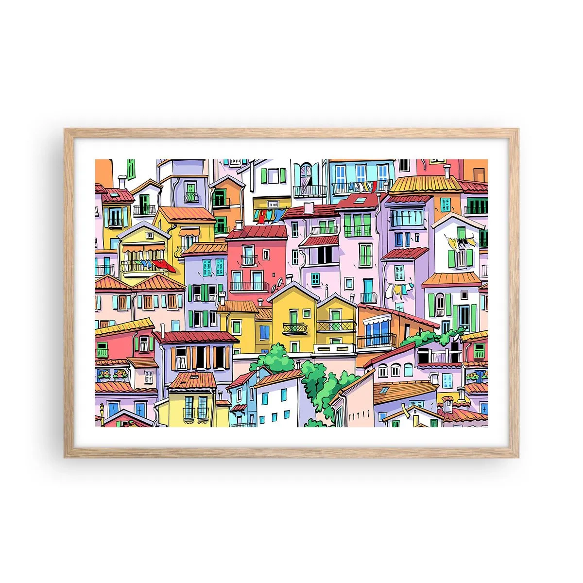 Póster en marco roble claro - Ciudad alegre - 70x50 cm