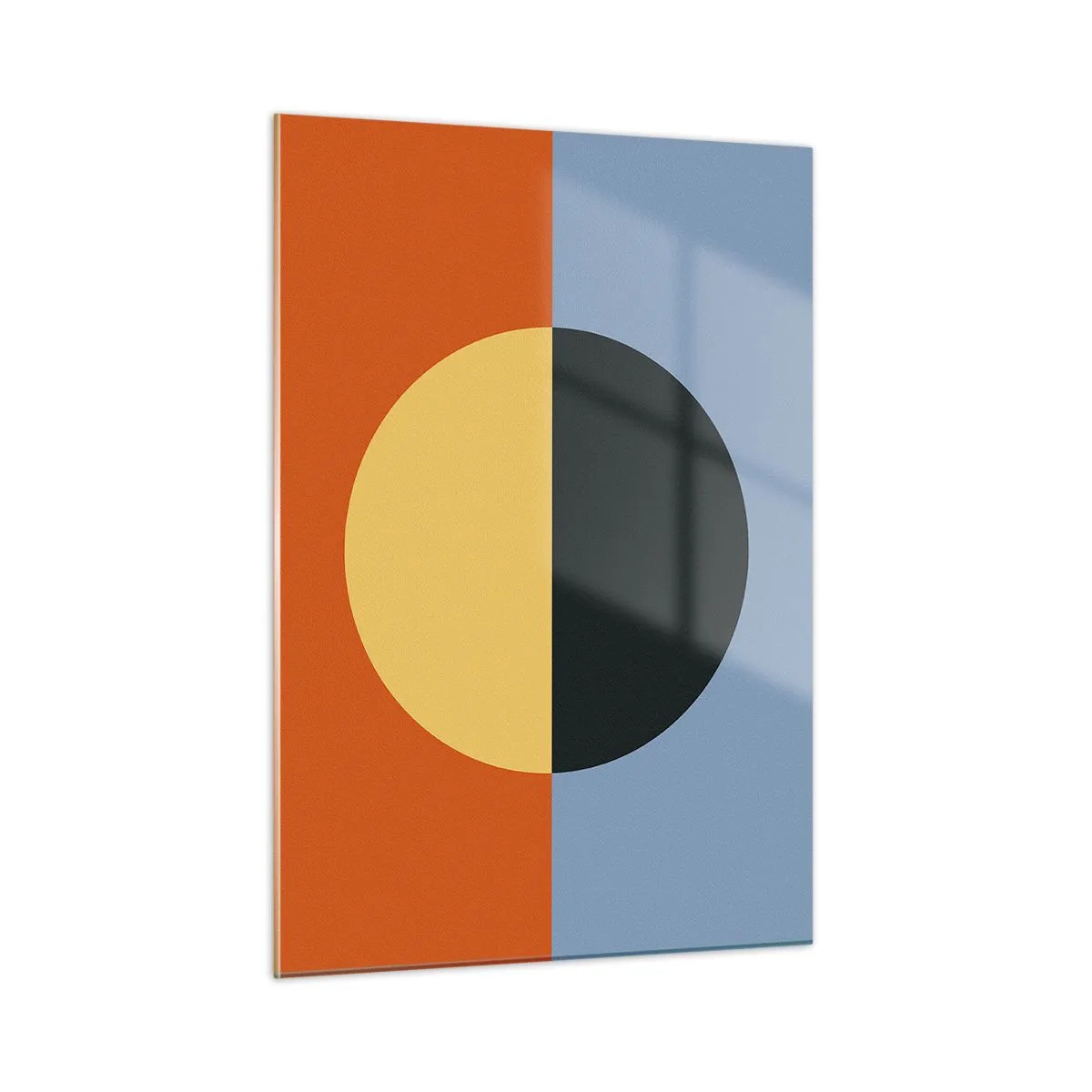 Cuadro sobre vidrio - Impresiones sobre Vidrio - Composición abstracta con un círculo en tonos cálidos y fríos. - 50x70cm - Una composición de calidez y frescura - Decoración de pared moderna para salón y dormitorio ARTTOR