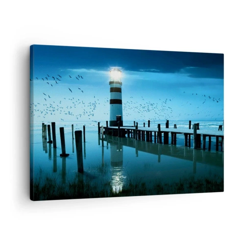 Cuadro sobre lienzo - Impresión de Imagen - El faro del muelle iluminado por la noche. - 70x50cm - Sin miedo a la oscuridad - Decoración de pared moderna para salón y dormitorio ARTTOR