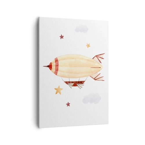 Cuadro sobre lienzo - Impresión de Imagen - Un dirigible pintado a mano con un fondo de estrellas. - 50x70cm - Dirigible - Decoración de pared moderna para salón y dormitorio ARTTOR