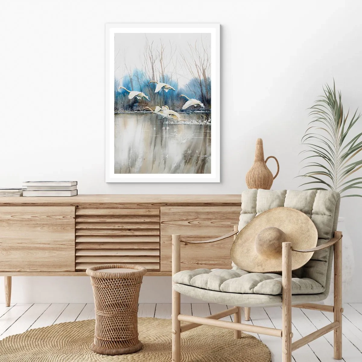 Póster en marco blanco - Como en un cuento de cisnes salvajes - 70x100 cm