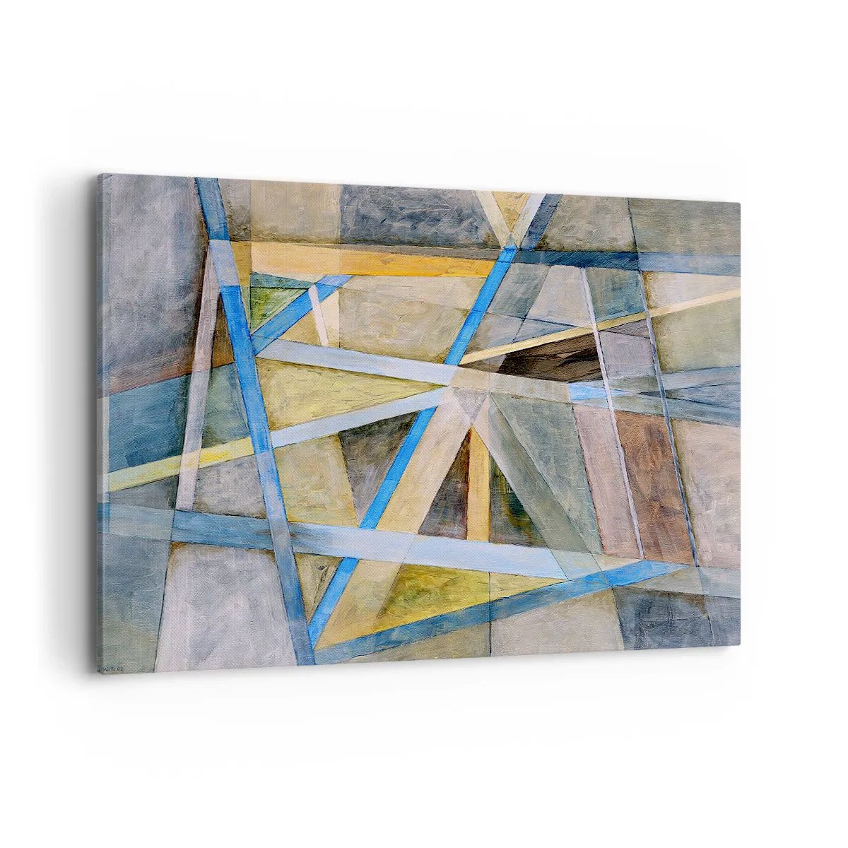 Cuadro sobre lienzo - Impresión de Imagen - Composición geométrica con líneas claras y azules. - 100x70cm - ¿Recto o inclinado? - Decoración de pared moderna para salón y dormitorio ARTTOR
