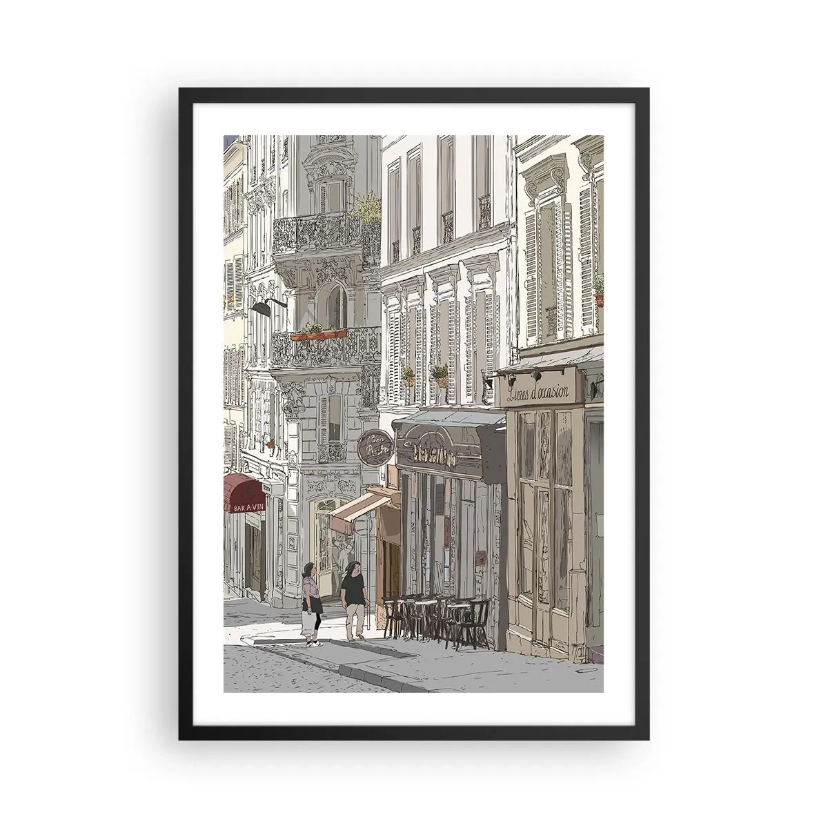 Póster en marco negro - Ilustración de una encantadora calle de estilo parisino - 50x70cm - Alegrías urbanas - Decoración de pared moderna para salón y dormitorio ARTTOR