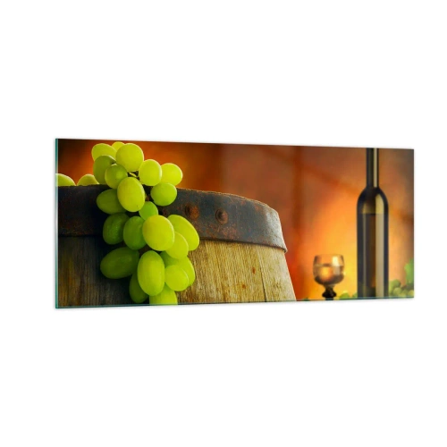 Cuadro sobre vidrio - Impresiones sobre Vidrio - Bodegón con botella de vino y racimo de uvas - 100x40 cm
