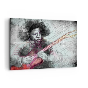 Cuadro sobre lienzo - Impresión de Imagen - Retrato artístico de un guitarrista en la técnica del boceto. - 100x70cm - Volando con la música - Decoración de pared moderna para salón y dormitorio ARTTOR
