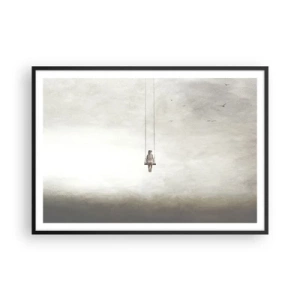 Póster en marco negro - Una figura en un columpio suspendida en el espacio. - 100x70cm - El niño que llevamos dentro - Decoración de pared moderna para salón y dormitorio ARTTOR